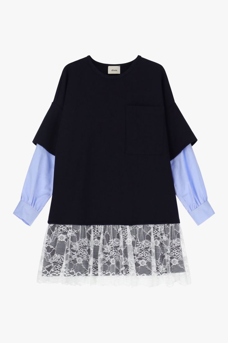 Shirt Sleeve Dress with Lace Skirt