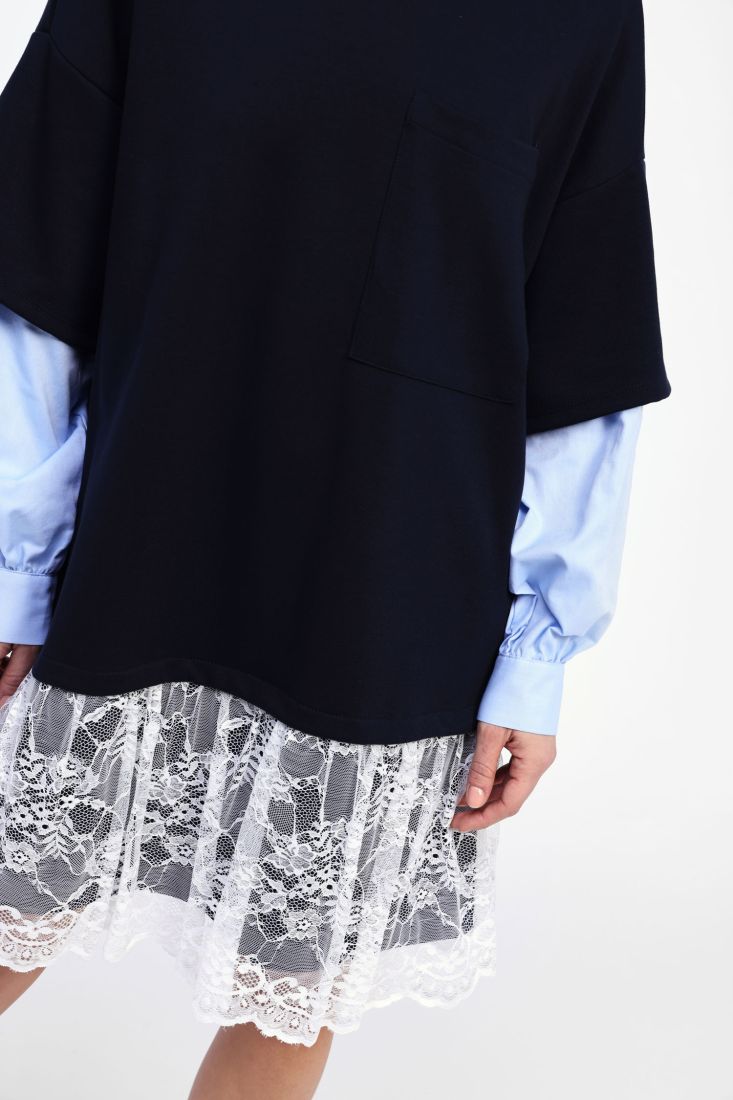 Shirt Sleeve Dress with Lace Skirt
