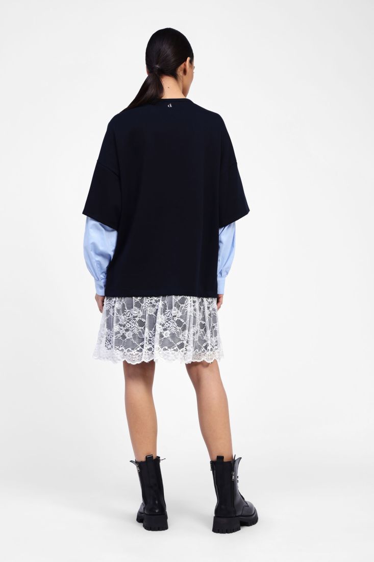Shirt Sleeve Dress with Lace Skirt