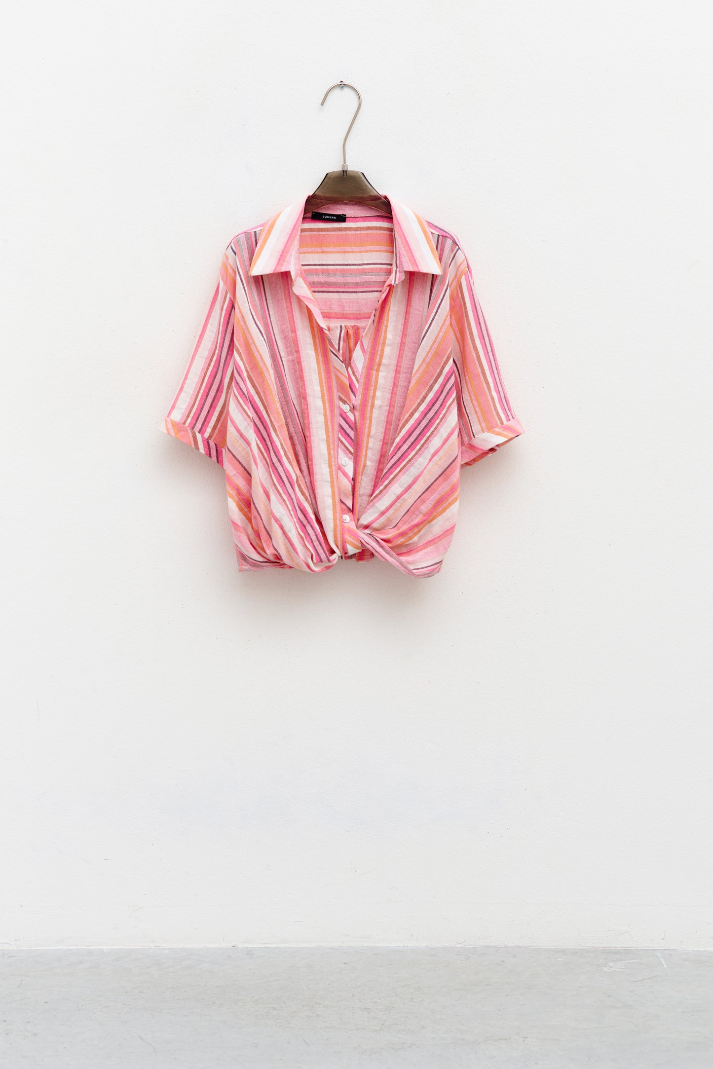 Linen Blend Shirt with Asymmetric Stripes