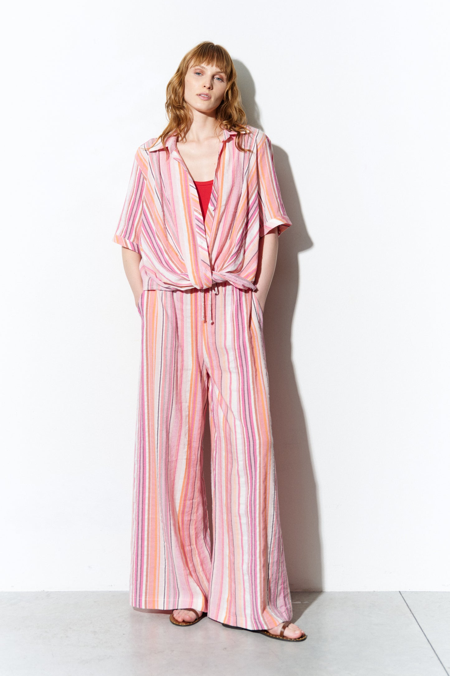 Linen Blend Shirt with Asymmetric Stripes