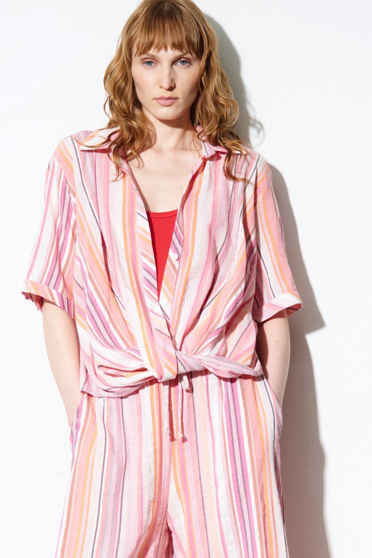 Linen Blend Shirt with Asymmetric Stripes