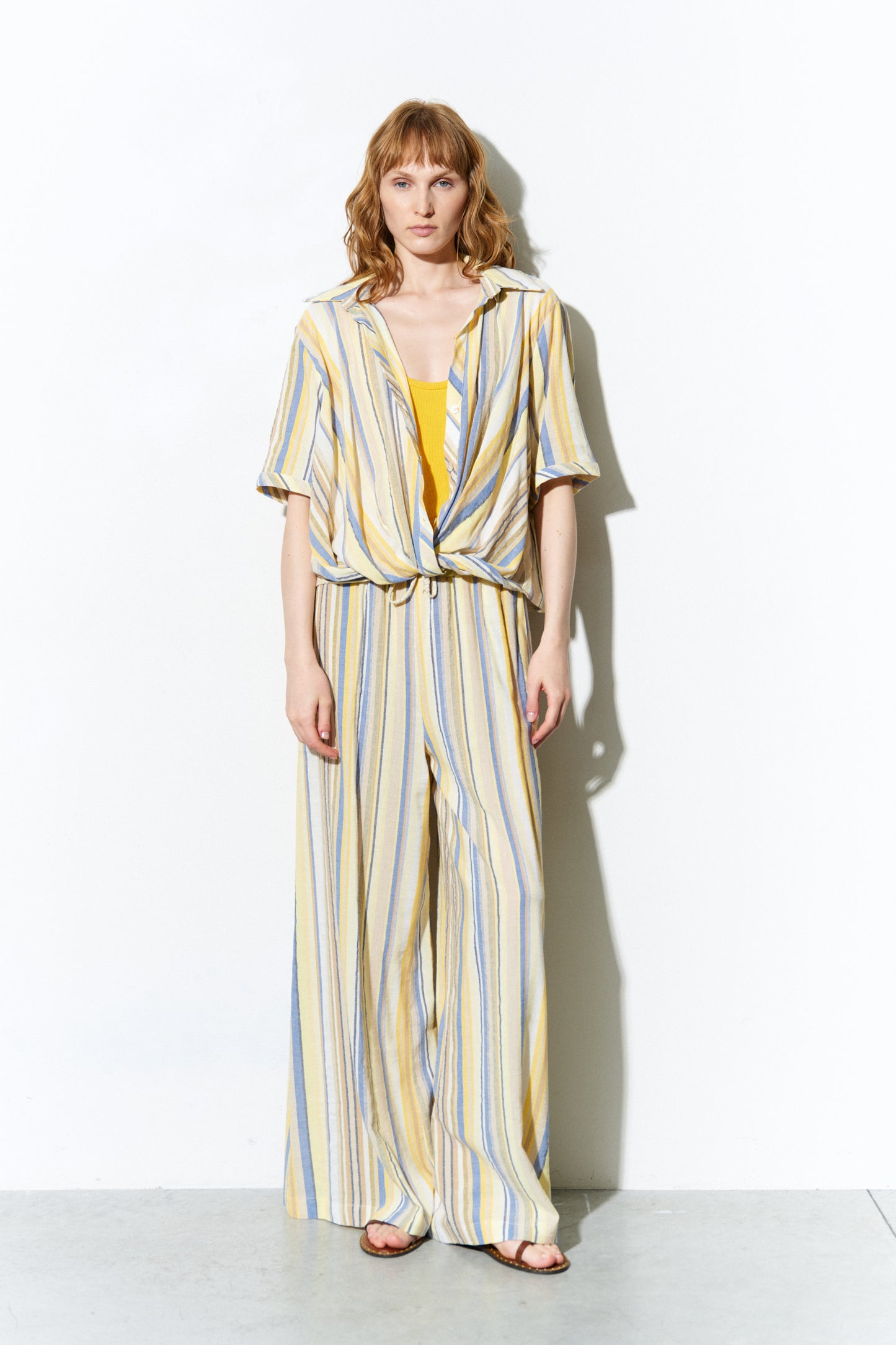 Linen Blend Shirt with Asymmetric Stripes