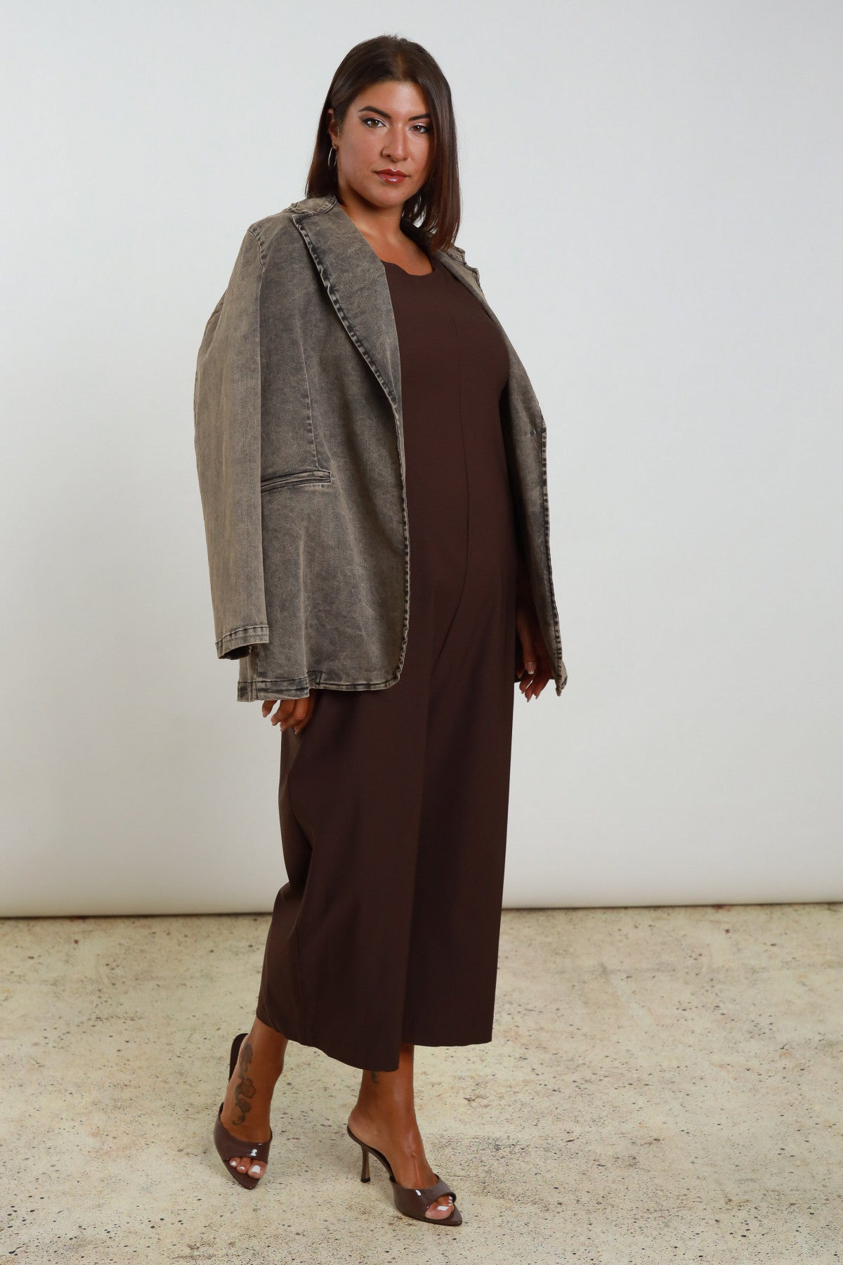 Dark Brown Denim Blazer