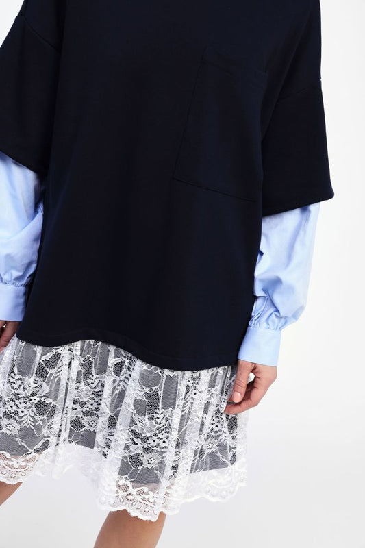 Shirt Sleeve Dress with Lace Skirt