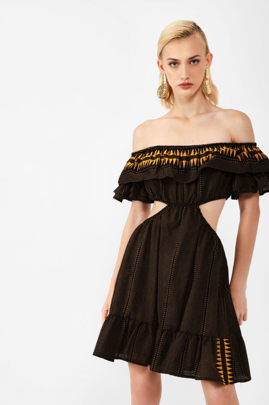 Striped Pure Cotton Mini Dress with Contrasting Details
