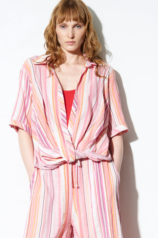 Linen Blend Shirt with Asymmetric Stripes