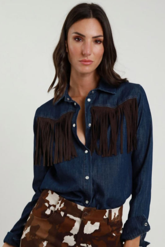 Denim Shirt with Fringe