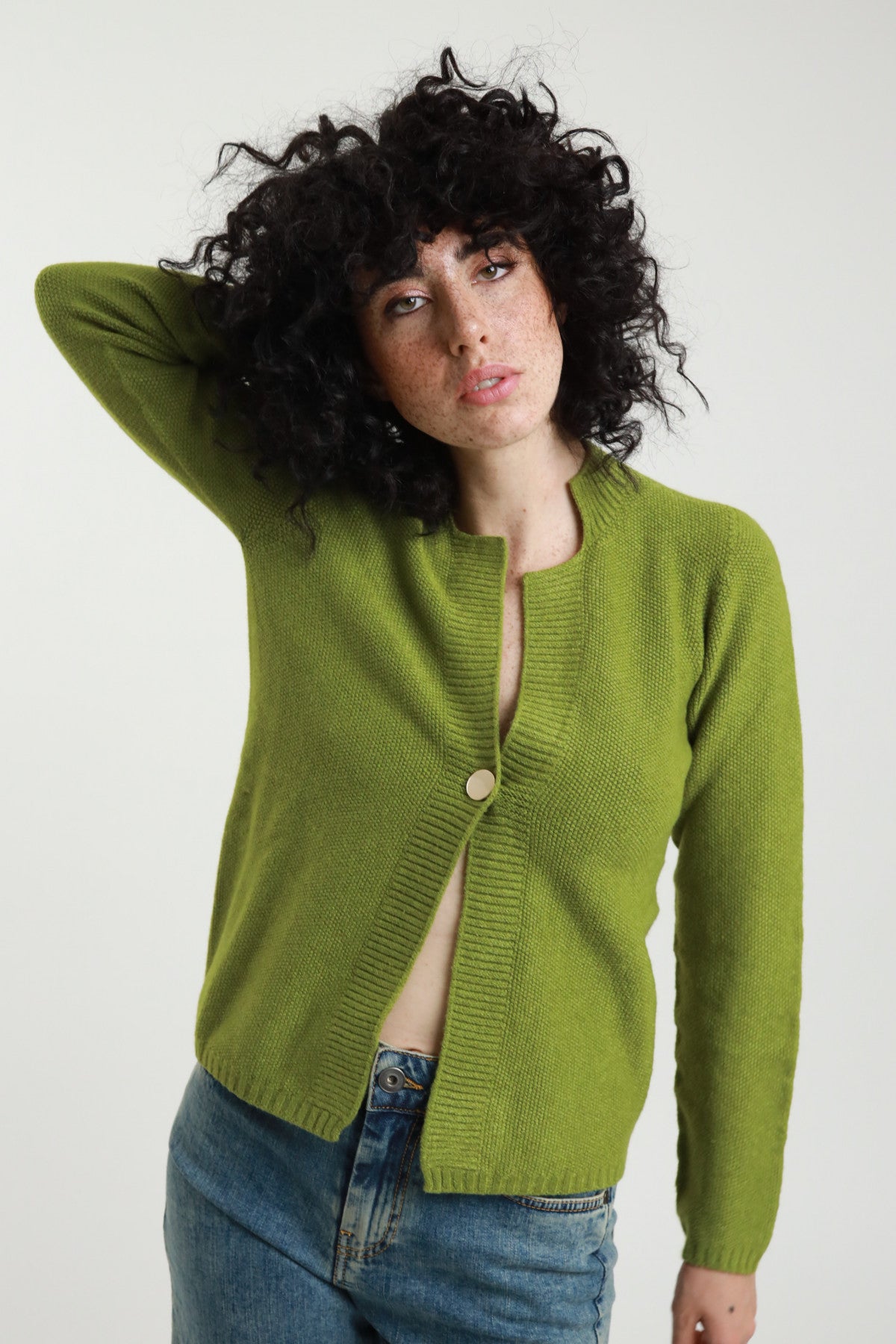 Rice Stitch Cardigan with 1 Button Closure